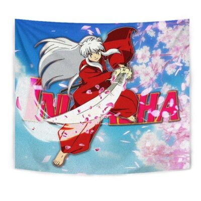 Inuyasha Anime Tapestry Inuyasha Using Sword Sakura Blossom Flower Flying Tapestry Wall Hanging