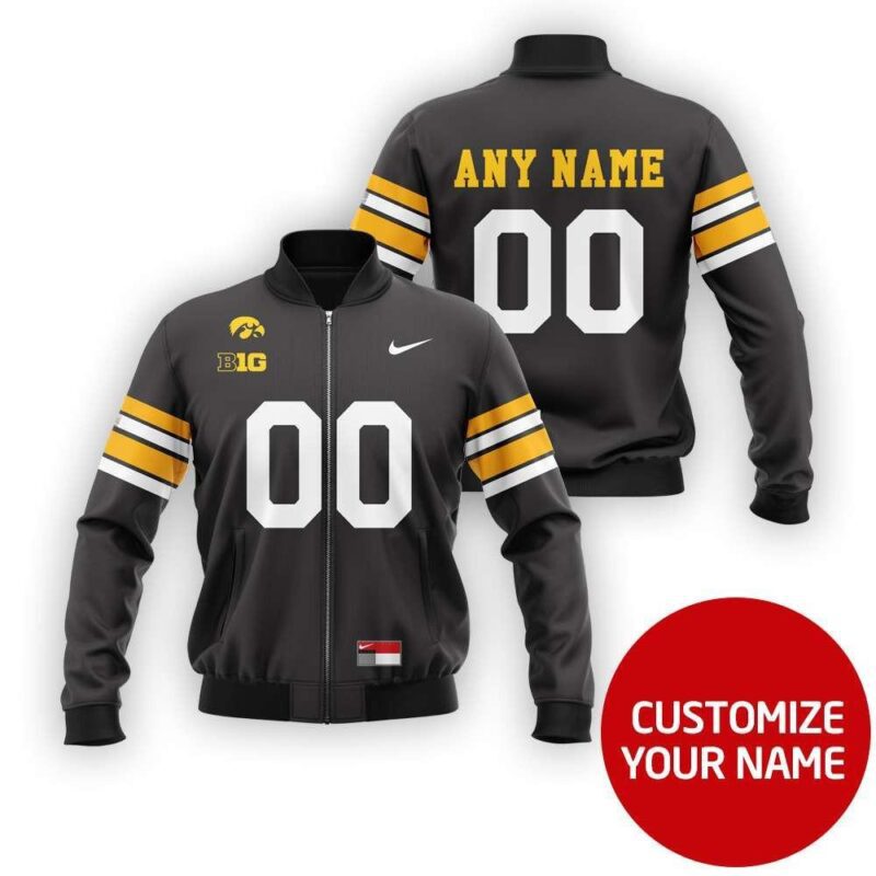 Iowa Hawkeyes #00 Personalized Black Jersey Style Gift With Custom Number Name For Hawkeyes Fans Bomber Jacket BJ03999