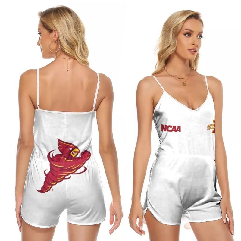 Iowa State Cyclones Ncaa Classic White With Mascot Logo Gift For Iowa State Cyclones Fans V-neck Romper Jumpsuit RJ00827