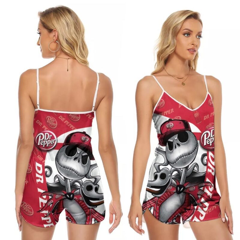 Jack Skellington Dr Pepper Soft Drink Logo Brand Gift For Dr Pepper Lovers Jack Skellington Fans V-neck Romper Jumpsuit RJ00661