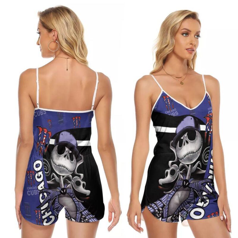 Jack Skellington Mosnter Energy Chicago Cubs MLB Baseball Team Logo Gift For Cubs Fans V-neck Romper Jumpsuit RJ00568