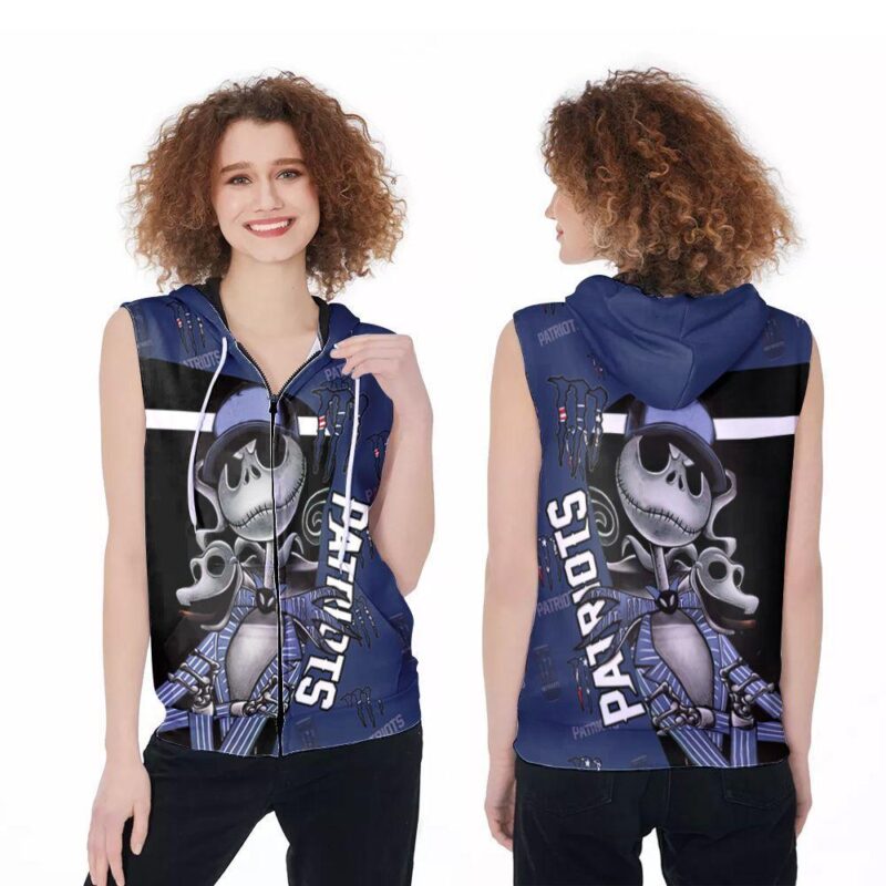 Jack Skellington Mosnter Energy New England Patriots NFL American Football Team Logo 3D Gift For Patriots Fans Zip Sleeveless Hoodie ZSH1186
