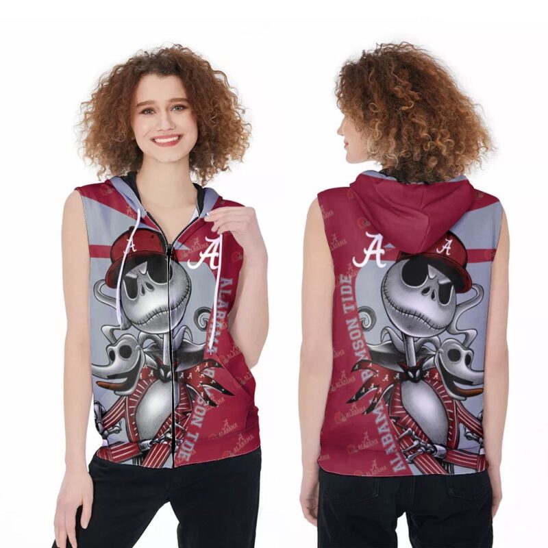 Jack skellington and zero with alabama crimson tide logo 3d designed for alabama crimson tide fan Zip Sleeveless Hoodie ZSH1879