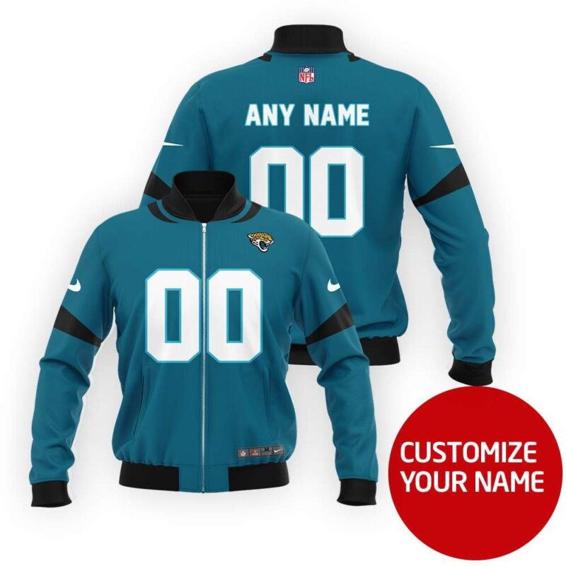 Jacksonville Jaguars #00 Personalized Teal Jersey Style Gift With Custom Number Name For Jaguars Fans Bomber Jacket BJ03918