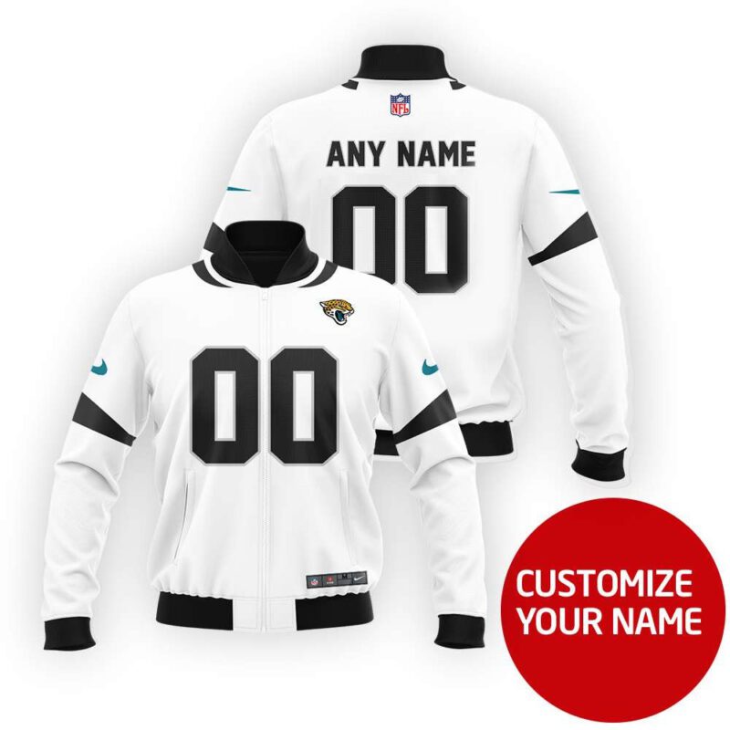 Jacksonville Jaguars #00 Personalized White Jersey Style Gift With Custom Number Name For Jaguars Fans Bomber Jacket BJ03615