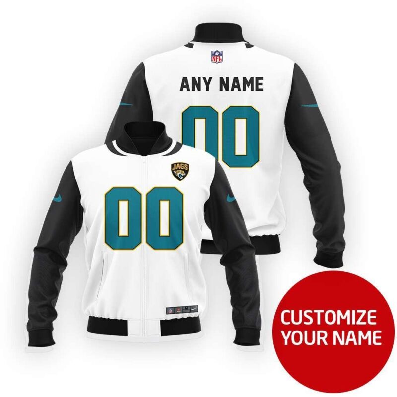 Jacksonville Jaguars #00 Personalized White Jersey Style Gift With Custom Number Name For Jaguars Fans Bomber Jacket BJ03714