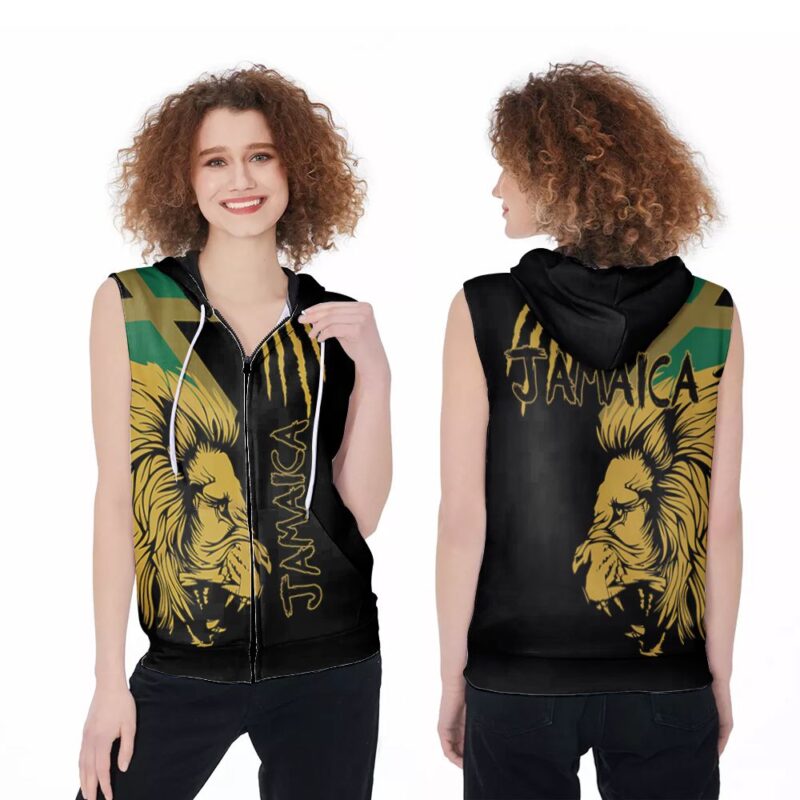 Jamaica coat of arms flag lion scratch logo 3d designed for jamaica lovers Zip Sleeveless Hoodie ZSH1454