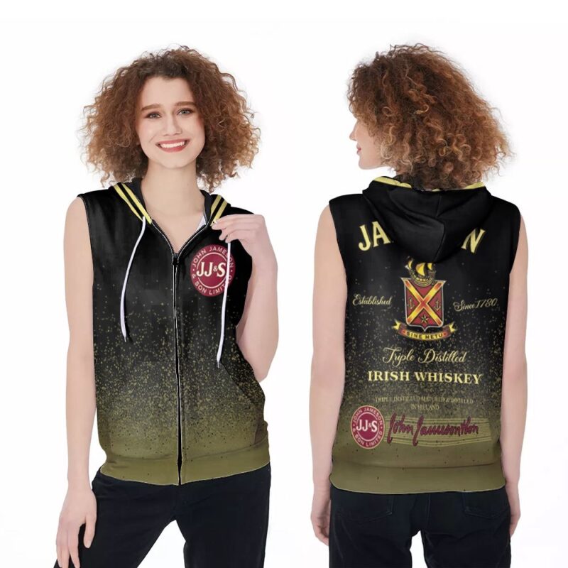 Jameson Irish Whiskey Triple Distilled Logo For Lovers 3D Zip Sleeveless Hoodie ZSH1809