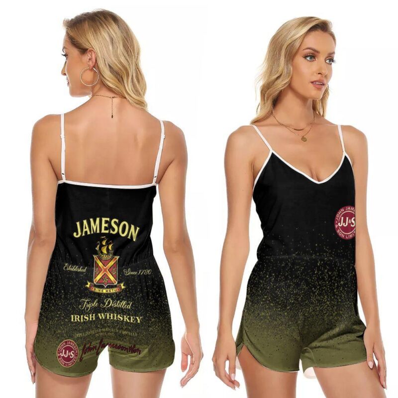 Jameson Irish Whiskey Triple Distilled Logo Wine Brand Gift For Jameson Fans Wine Drink Lovers V-neck Romper Jumpsuit RJ01471