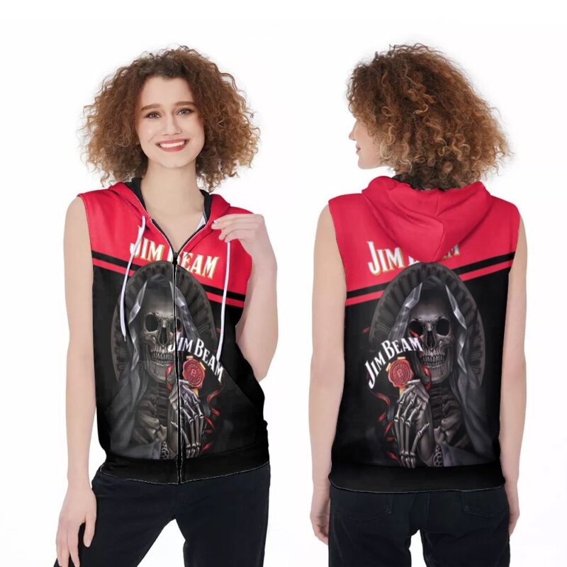 Jim Beam Bourbon Whiskey Logo Brand Death God Gift For Jim Beam Fans Bourbon Whiskey Lovers Zip Sleeveless Hoodie ZSH1913