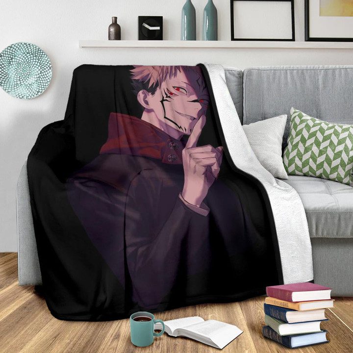 Jujutsu Kaisen Anime Fleece Blanket Sukuna Yuji Combine Black Fire Evil ...