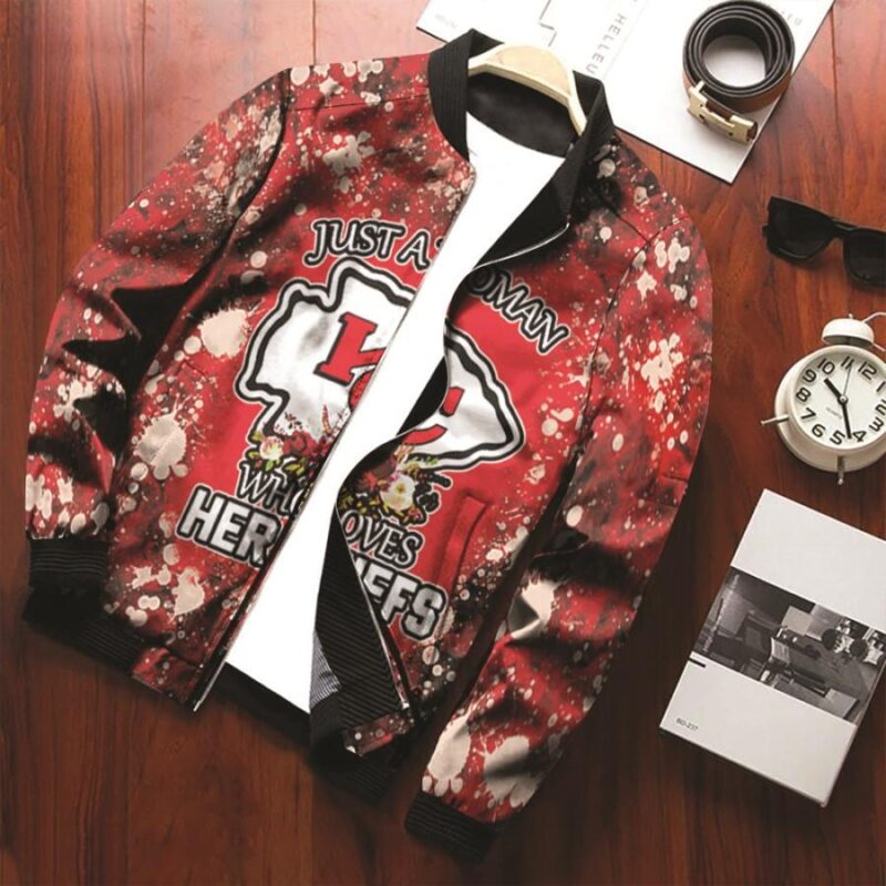 Just a woman who loves her chiefs Kansas City Chiefs logo 3d allover Gift For Chiefs Fans Girlfriends TM Bomber Jacket BJ00545