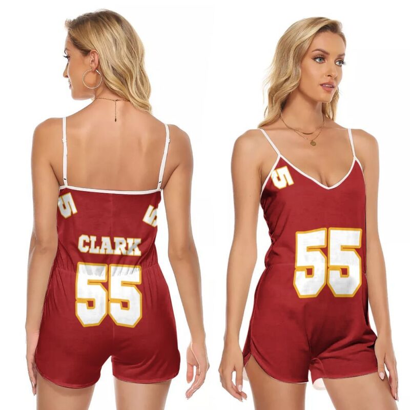 Kansas City Chiefs Frank Clark 55 Great Player Red Game Gift For Chiefs Fans Clark Lovers V-neck Romper Jumpsuit RJ00719