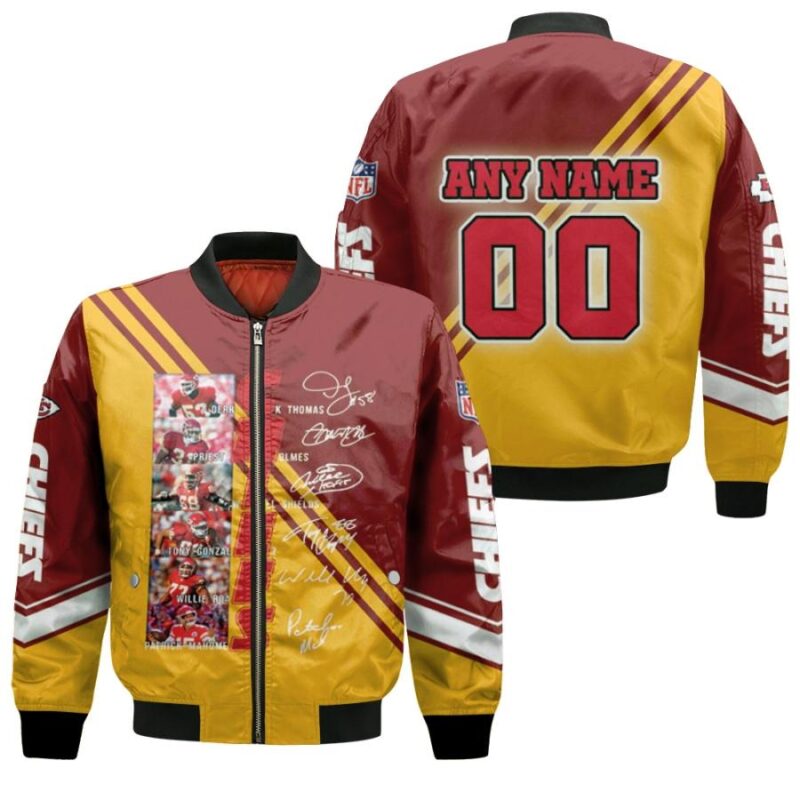 Kansas City Chiefs NFL Legends Player Names Signed 3D Allover Gift With Custom Number Name For Chiefs Fans Bomber Jacket BJ00119