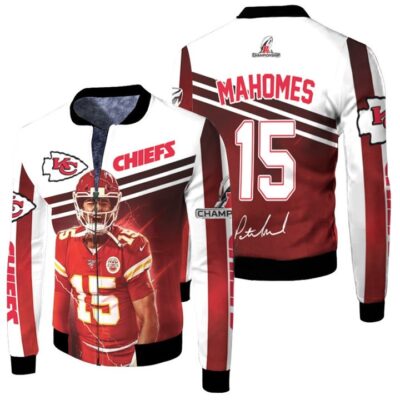 Kansas City Chiefs Patrick Mahomes 15 AFC Championship 2022 Red Jersey Style Gift For Chiefs Fans Mahomes Fans Fleece Bomber Jacket
