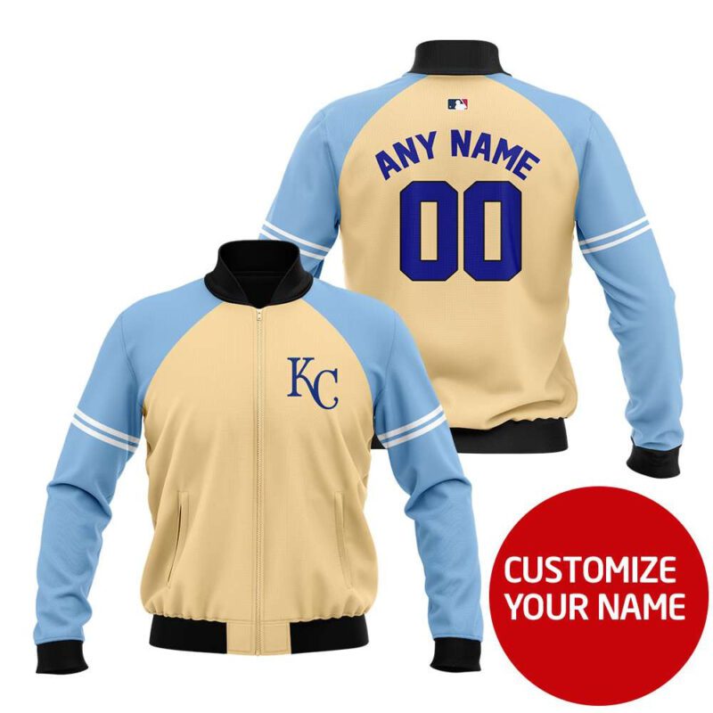 Kansas City Royals #00 Logo Personalized Gold Jersey Style Gift With Custom Number Name For Royals Fans Bomber Jacket BJ03635