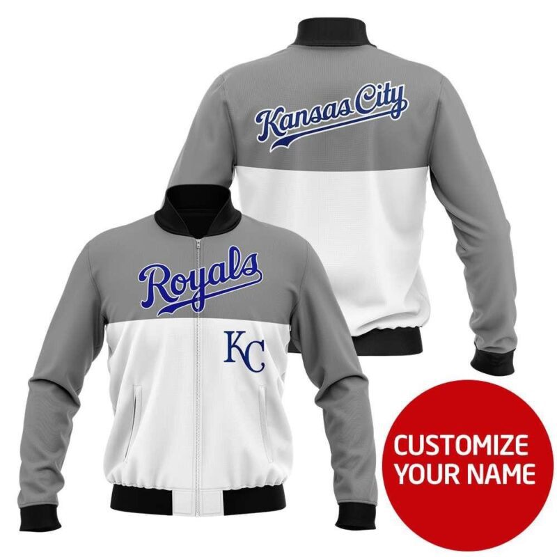 Kansas City Royals #00 Logo Personalized Silver White Jersey Style Gift With Custom Number Name For Royals Fans Bomber Jacket BJ03696