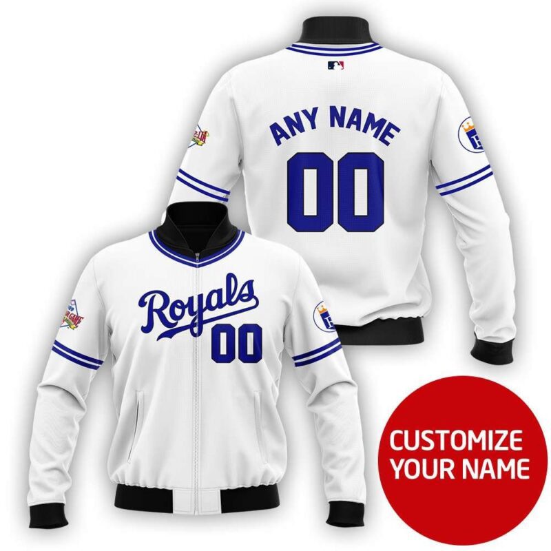 Kansas City Royals #00 Logo Personalized White Jersey Style Gift With Custom Number Name For Royals Fans Bomber Jacket BJ03639