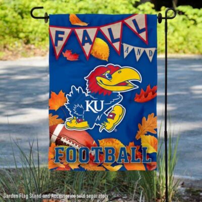 Kansas Jayhawks Fall Football Autumn Leaves Decorative Garden Flag GF00596