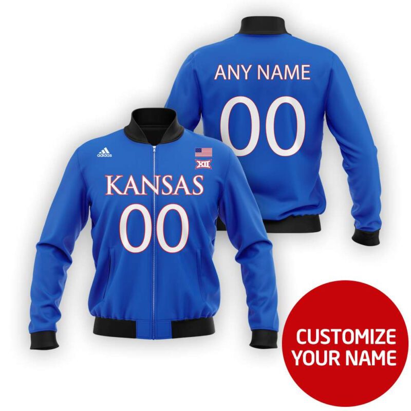 Kansas Jayhawks Ncaa Sport Team Blue Personalized Number Name Gift For Jayhawks Fans Bomber Jacket BJ03992