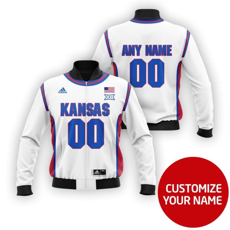 Kansas Jayhawks Ncaa Sport Team White Personalized Name Jersey Style Gift For Jayhawks Fans Bomber Jacket BJ04057