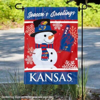 Kansas KU Jayhawks Holiday Winter Snowman Greetings Garden Flag GF01830
