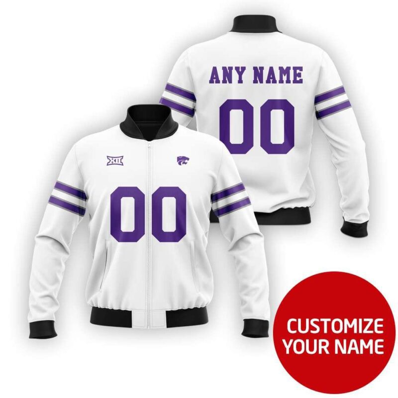 Kansas State Wildcats Ncaa Sport Team White Personalized Number Name Jersey Style Gift For Wildcats Fans Bomber Jacket BJ03826