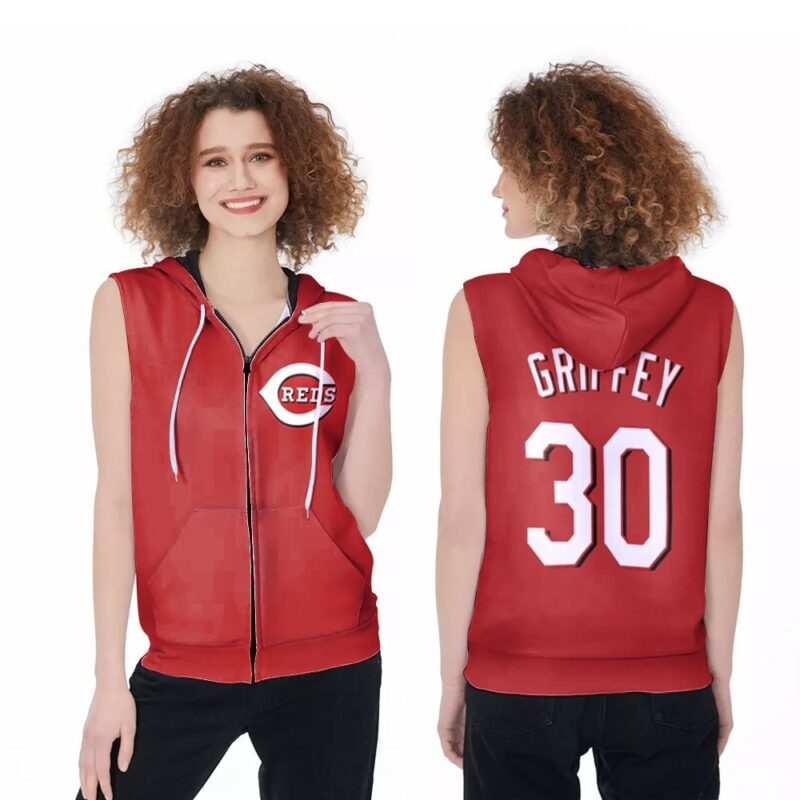 Ken Griffey Jr 30 Cincinnati Reds 2020 Majestic Team Red Jersey Inspired Style Zip Sleeveless Hoodie ZSH1882