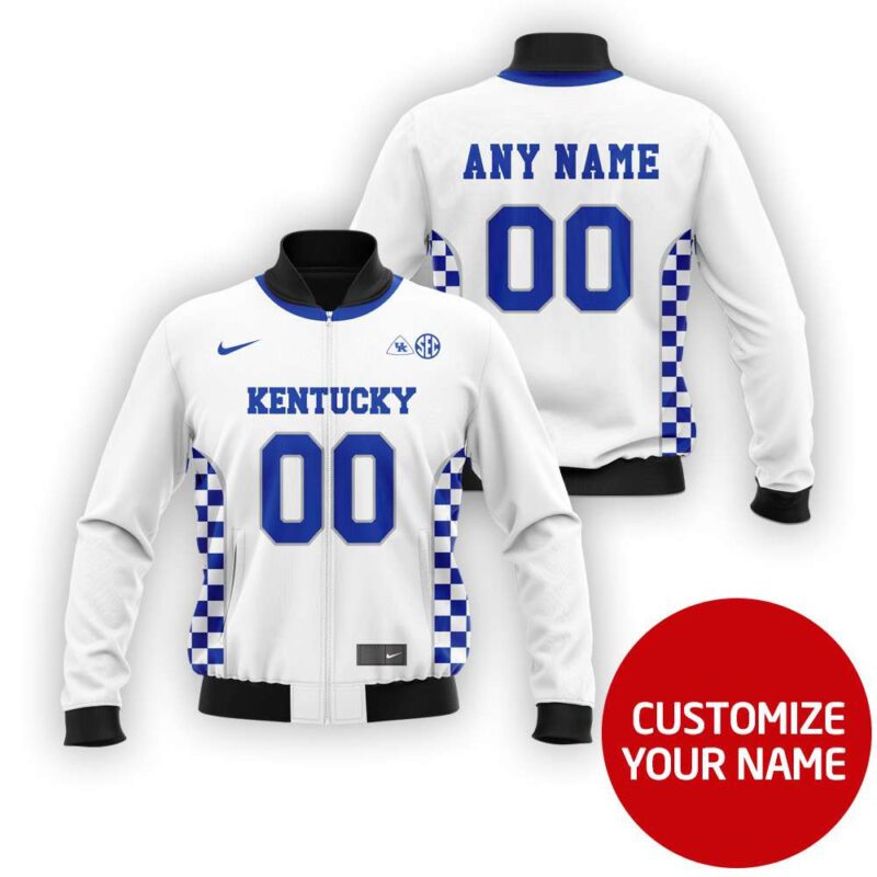 Kentucky Wildcats #00 Personalized White Jersey Style Gift With Custom Number Name For Kentucky Fans Bomber Jacket BJ04030