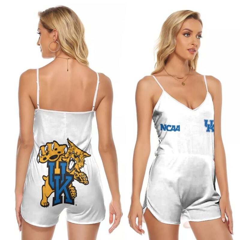 Kentucky Wildcats Ncaa Classic White With Mascot Logo Gift For Kentucky Wildcats Fans V-neck Romper Jumpsuit RJ00594