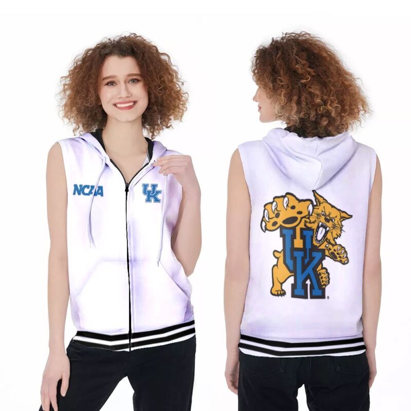 Kentucky Wildcats Ncaa Classic White With Mascot Logo Gift For Kentucky Wildcats Fans Zip Sleeveless Hoodie ZSH0842