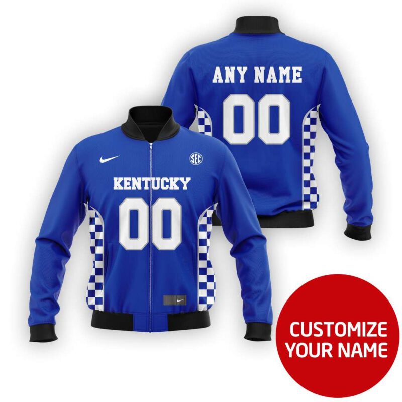 Kentucky Wildcats Ncaa Sport Team Blue Personalized Number Name Jersey Style Gift For Wildcats Fans Bomber Jacket BJ00058