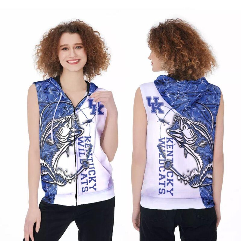 Kentucky Wildcats Ncaa University Kentucky Going Fishing 3D Designed Allover Gift For Kentucky Fans Zip Sleeveless Hoodie ZSH0893