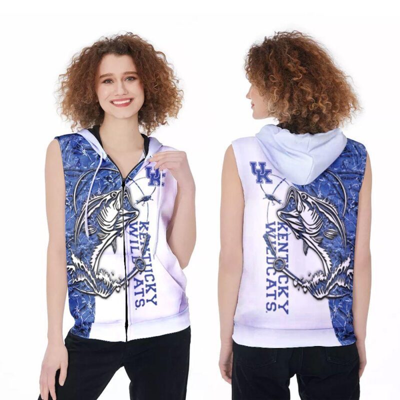 Kentucky Wildcats Ncaa University Kentucky Going Fishing 3D Designed Allover Gift For Kentucky Fans Zip Sleeveless Hoodie ZSH0894