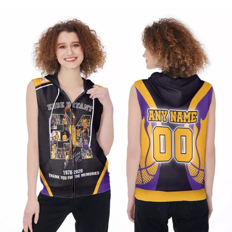 Kobe Bryant 24 1978 2020 Thank You For The Memories Los Angeles Lakers NBA 3D Custom Name Number For Lakers Fans Zip Sleeveless Hoodie ZSH1959