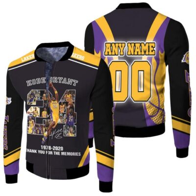 Kobe Bryant 24 1978 2020 Thank You For The Memories Los Angeles Lakers NBA Gift With Custom Name Number For Lakers Fans Fleece Bomber Jacket