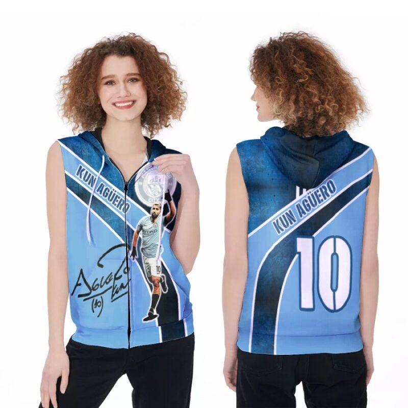 Kun Aguero 10 Special Signature Great Player Manchester City 3D Designed Allover Gift For Aguero Fans Zip Sleeveless Hoodie ZSH1936