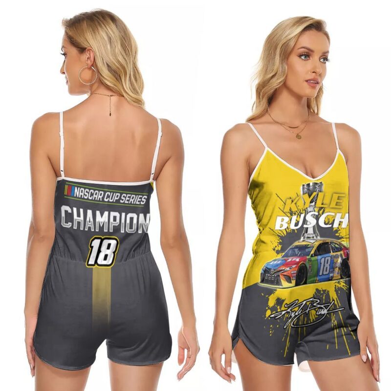 Kyle Busch Nascar 18 Champion 2019 Signed 3D Designed For Kyle Busch Fans Kyle Busch Lovers V-neck Romper Jumpsuit RJ01198