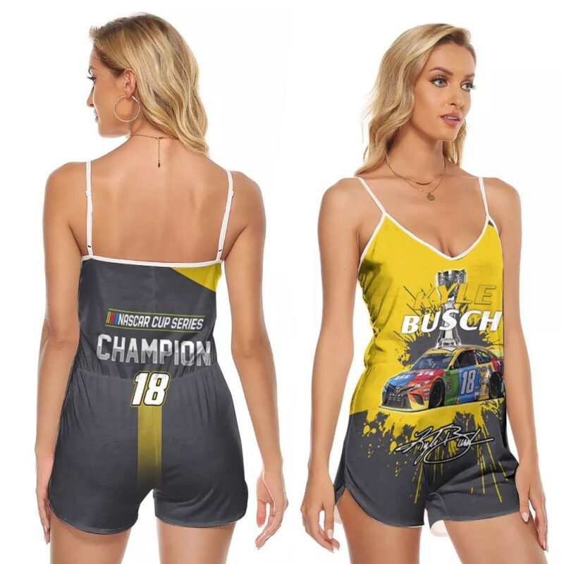 Kyle busch nascar racing 18 legend champion 2019 signed 3d designed for Kyle busch fan V-neck Romper Jumpsuit RJ00671