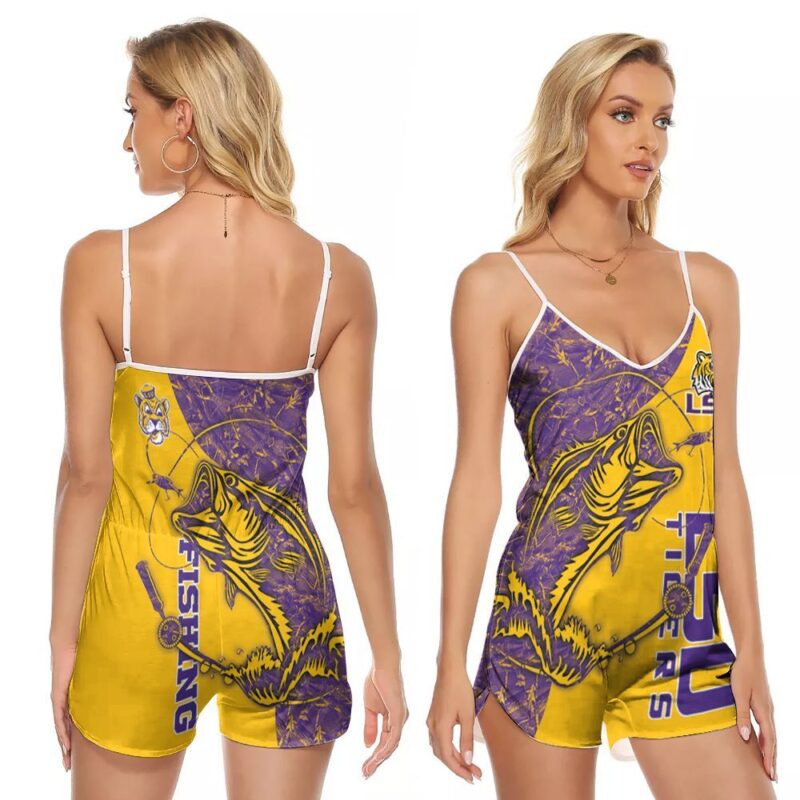 LSU Tigers and Lady Tigers University Going Fishing Team Logo Gift For LSU Fans V-neck Romper Jumpsuit RJ00782