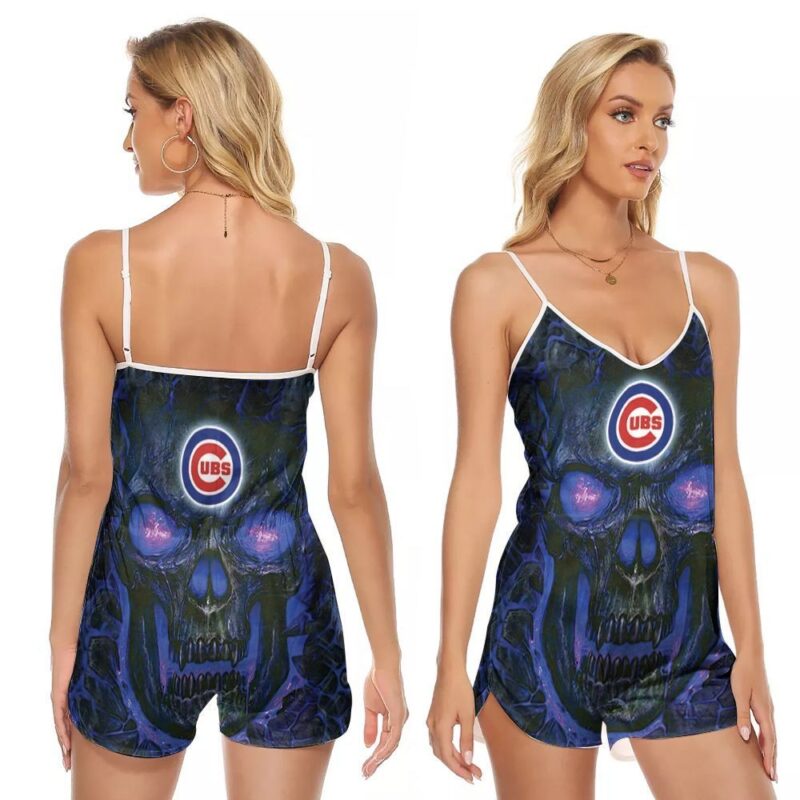 Lava Skull Chicago Cubs Logo 3d allover designed for Chicago Cubs fans Cubs Lovers V-neck Romper Jumpsuit RJ00923