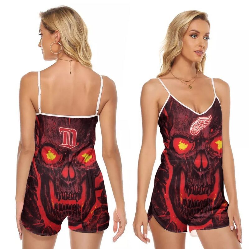 Lava Skull Detroit Red Wings NFL Ice Hockey Team Logo Gift For Wings Fans V-neck Romper Jumpsuit RJ01428