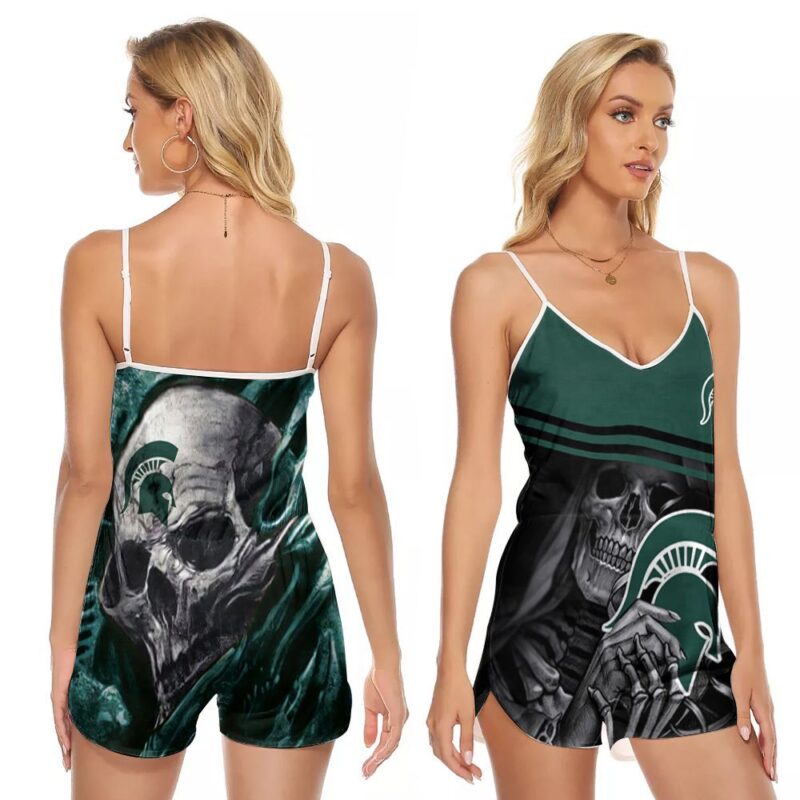 Lava Skull Michigan State Spartans football NFL American Team Logo Gift For Michigan State Spartans Fans V-neck Romper Jumpsuit RJ00814