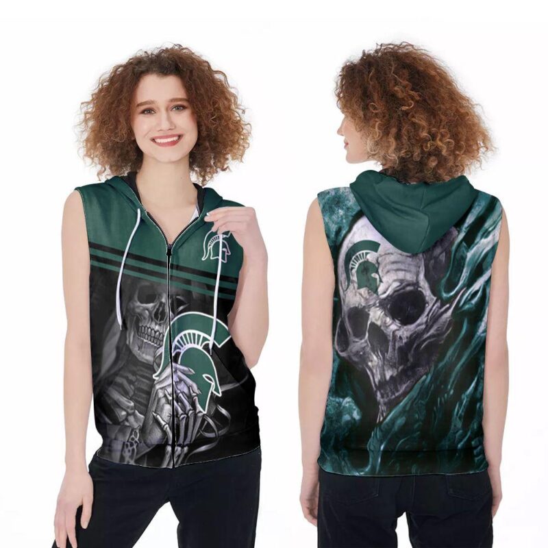 Lava Skull Michigan State Spartans football NFL American Team Logo Gift For Michigan State Spartans Fans Zip Sleeveless Hoodie ZSH1555