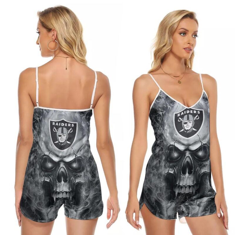 Lava Skull Oakland Raiders NFL Football Team Logo Gift For Raiders Fans V-neck Romper Jumpsuit RJ00863