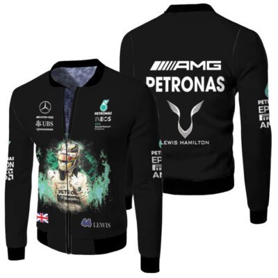 Lewis Hamilton 44 AMG Petronas Motorsport Auto Racing Team Black Designed Gift For Hamilton Fans Fleece Bomber Jacket