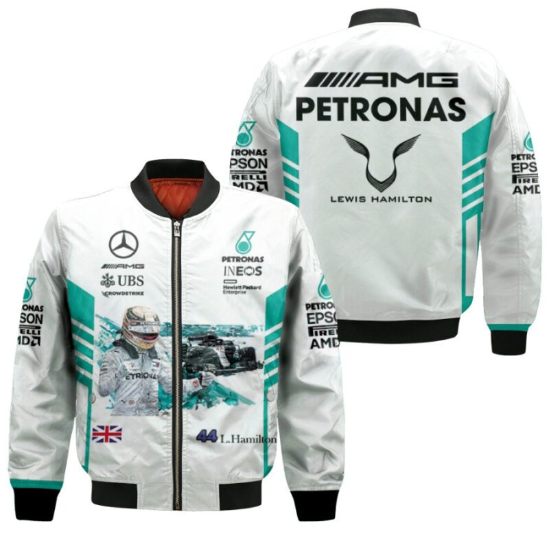 Lewis Hamilton 44 Petronas Motorsport Auto Racing Team White Gift For Hamilton Fans Bomber Jacket BJ03933