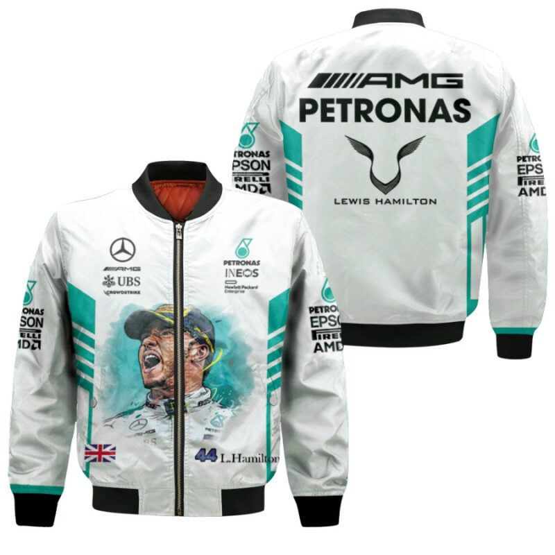 Lewis Hamilton 44 Petronas Motorsport Formula One Racing Team White Gift For Hamilton Fans Bomber Jacket BJ04118