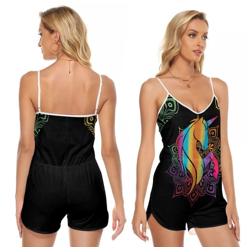Lgbt Unicorn Mandala Pattern Pride Flag 3D Designed For Lgbt Supporters Yogis V-neck Romper Jumpsuit RJ00611