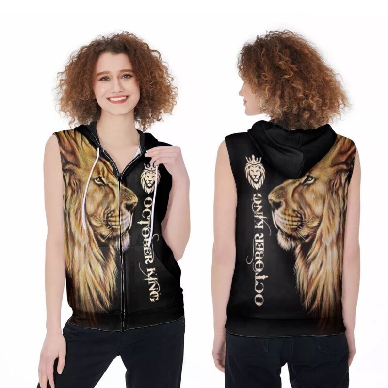 Lion October King Pattern All Over 3D Designed For October Kings October Birthday Men Zip Sleeveless Hoodie ZSH1891